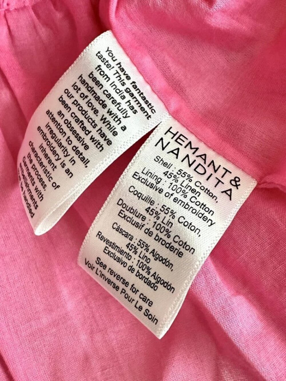 HEMANT & NANDITA Fiora Pink Floral Strapless Linen Blend Mini Dress Size M - Picture 8 of 9